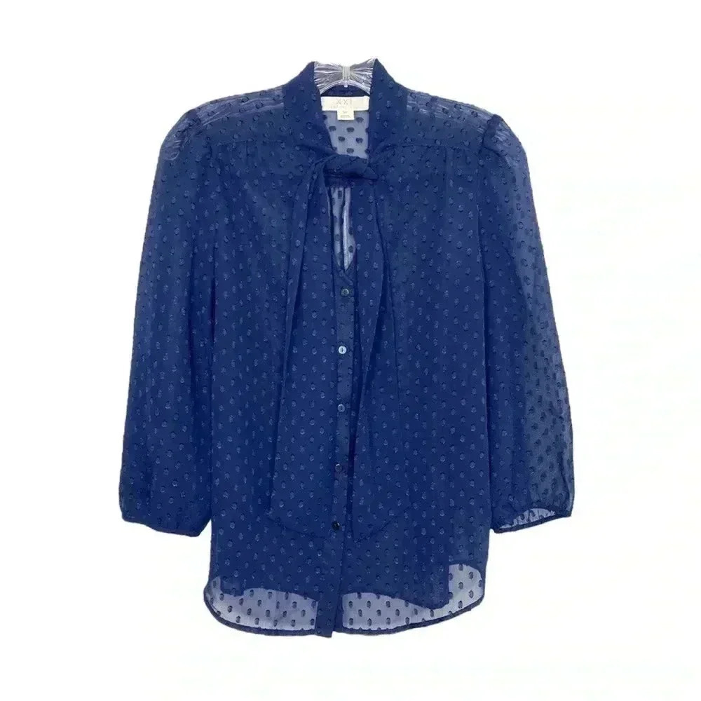 Forever 21 Swiss Dot Sheer Button Up Blouse